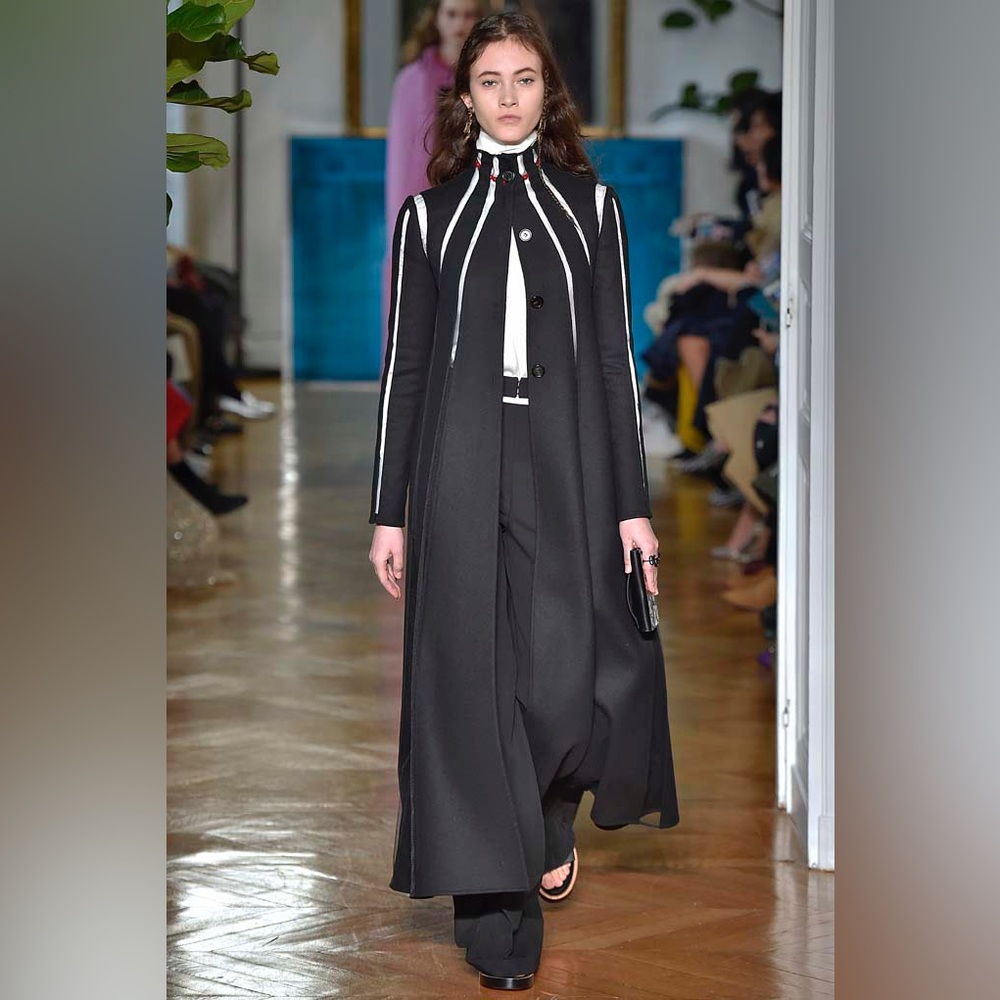 Valentino Black Split Panels Tulle And Wool Runway Coat